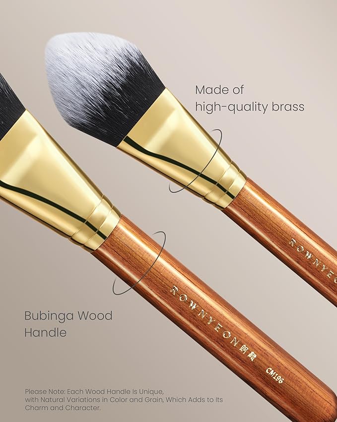 Desert Oak Series BloomFluff Powder Brush - 45mm Large Heart-Shaped Face Brush for Setting Powder & Bronzer, Premium Bubinga Wood Handle (CM 196)