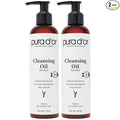 PURA D'OR Facial Cleansing Oil (8 Oz x2 = 16 Oz) Nourishing Botanical Blend with & Vitamin, Jojoba and Sunflower Oil - Gentle Makeup Remover & Deep Cleanser For Healthy, Glowing Skin - Paraben-Free