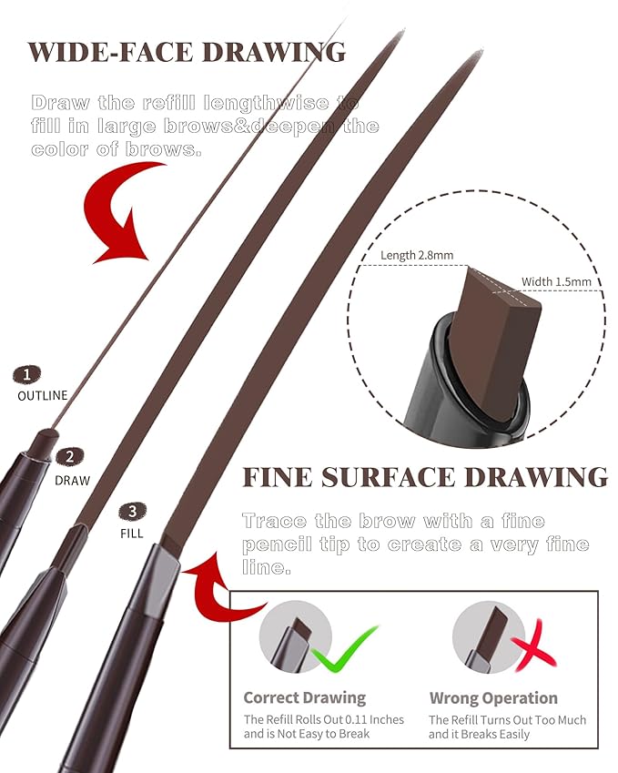 Waterproof Eyebrow Pencils for Women, 6Pcs Double-ended Dark Brown Eye Brow Pencil with Razor Kit, Triangular Tip Design Makes it Easier to Define and Fill in Brows for a Natural Look