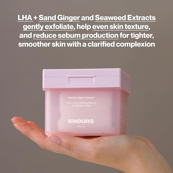Knours Pore Control Exfoliating Korean Toner Pads | LHA for Sensitive Skin | Refine Textured Skin and Blemishes, Control Sebum, Tighten Pores | 90 Count | 175ml/5.9 fl.oz