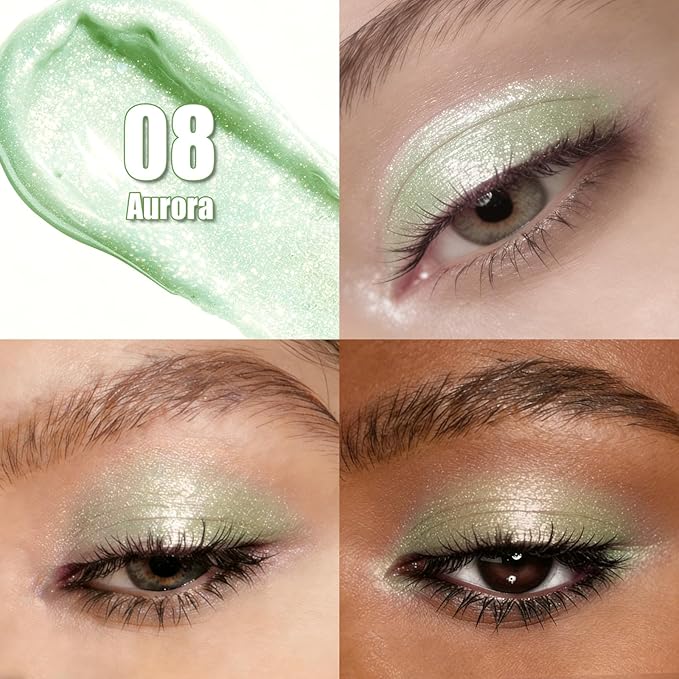 QIC Liquid Glitter Eyeshadow, Metallic & Shimmer Finish, Long Lasting, Non-Creasing, Smudge-proof, Lightweight Formula Liquid Eyeshadow for All Skin Tones, Buildable Color (08 Mint Green)