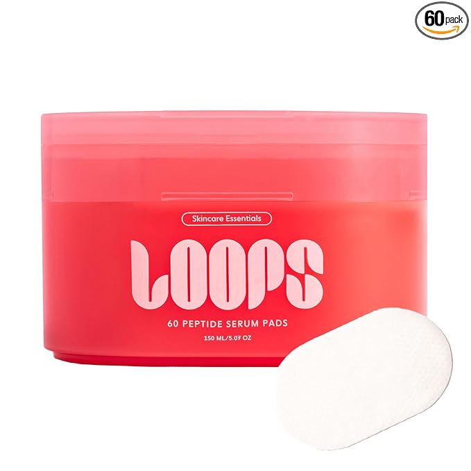 LOOPS Peptide Serum Korean Skincare - Firm, Fortify, Fight Fine Lines - Anti-Wrinkle & Moisturizing - Pre-soaked Veocell Embo Pad - Peptide Complex to Rejuvenate and Prejuvenate Face - Pack of 60