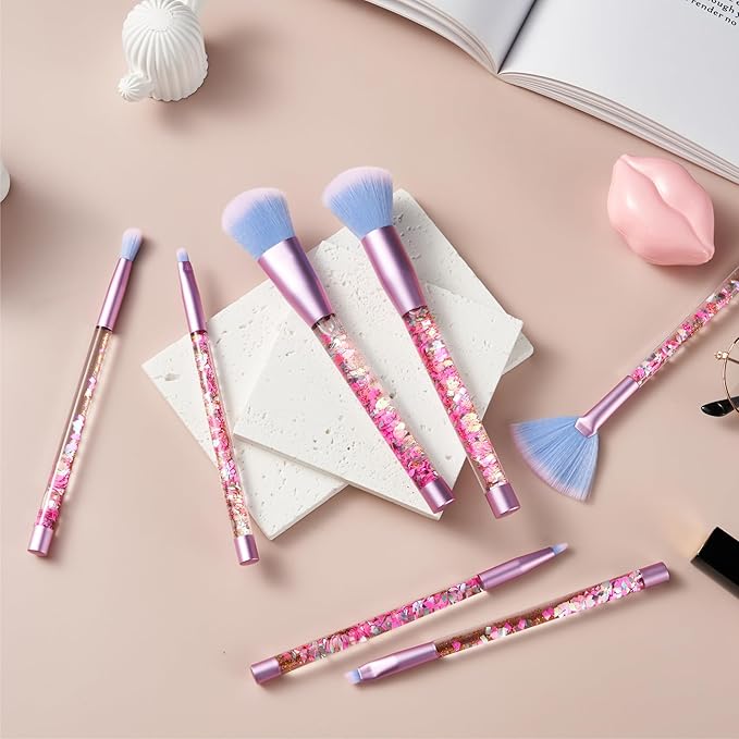 Kids Makeup for Girls,Glitter Unicorn Foundation Fan Powder Blush Lip Highlight Eye shadow Eyebrow Brushes Set with Liquid Flows and Case for Girls Teen Women as Gift Present