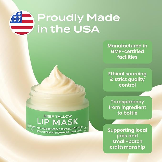 Body Restore Beef Tallow Lip Mask – Fathers Day Gift for Dad from Daughter Son Wife, Bergamot Overnight Hydrating Lip Treatment, Birthday Gifts for Men, Self Care Spa Gifts