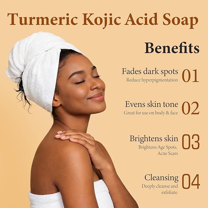 Kojic Acid and Turmeric Soap, Dark Spot Remover, Skin Brightening Vitamin C Shea Butter Hyaluronic Acid, Even Skin Tone, Gentle Exfoliating Face Body Wash, 1 Pack, 3.5 Oz