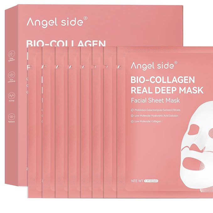Collagen Face Mask Skincare, Hydrating & Firming Hydrogel Face Masks, Elasticity Boosting Collagen Mask for All Skin Types, Skin Care Essentials 34g x 8 Sheets