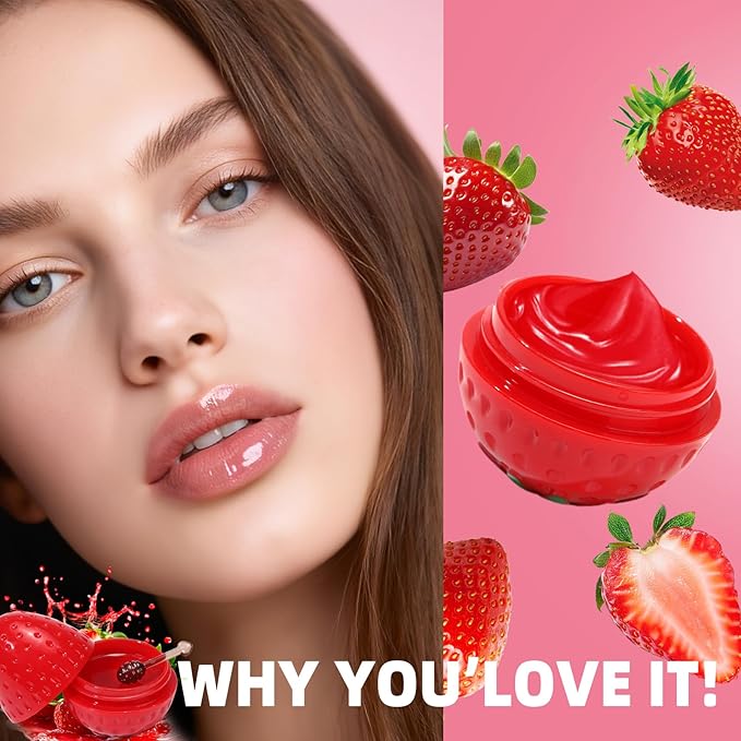 4 PCS Bee Lip Balm Lip Mask Fruit Pot,Lip Balm for Girls,Strawberry & Apple & Lemon & Peach Moisturizing Lip Sleeping Mask Overnight Lip Treatment,Small Gifts for Teen Girls,Mothers Day Gifts