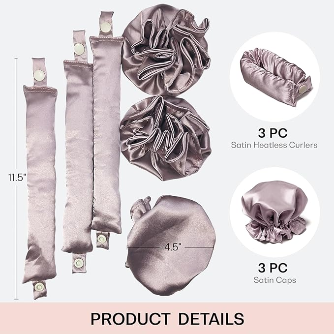 Satin Heatless Hair Curler 3Sets/6PCS, Soft Heatless Curling Rod Headband for All Hair Types (D-3Sets-Light Purple)