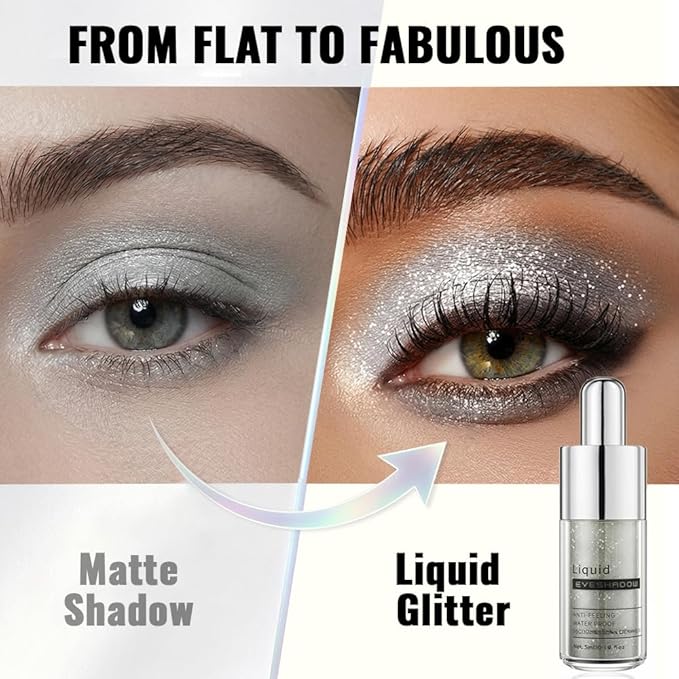 Silver White Shimmer Liquid Eyeshadow, High Pigment Blendable Eye Shadow Makeup for Older Women, Long Lasting Lightweight Travel Friendly, Suitable for All Eye Shapes, Metallic Glitter Finish 01#