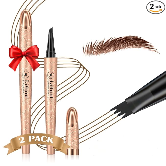 Eyebrow Pen - 2026 New Upgraded 4D Liquid Eye Brow Microblading Pencil With Micro 4 Point Lift & Brow Pen Snatch, Long-Lasting Waterproof, Gifts for Women (2 PCS Dark Brown)