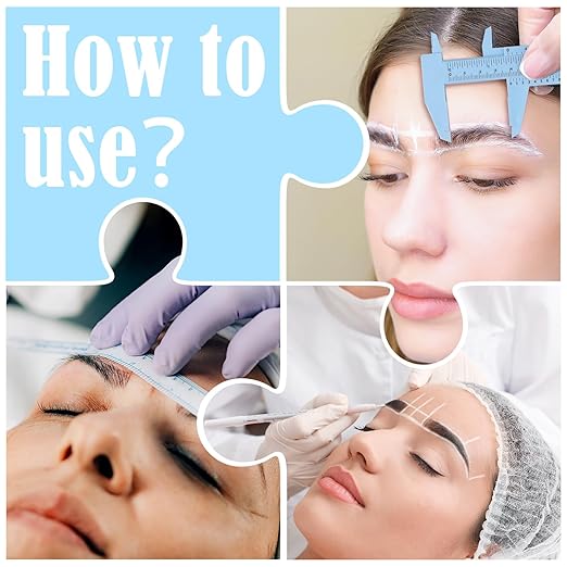 Teling 6 Pieces Eyebrow Tools Eyebrow Measuring Ruler Microblading White Marker Pen with Paper Ruler Skin Marker Permanent Makeup Position Mark Tools for Lips Skin