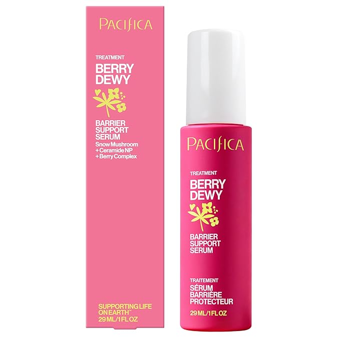 Pacifica Berry Dewy Barrier Support Serum, Ceramide and Niacinamide Face Serum, Snow Mushroom and Berry Complex, Lightweight Gel Texture, Non-Comedogenic, Vegan and Cruelty-Free