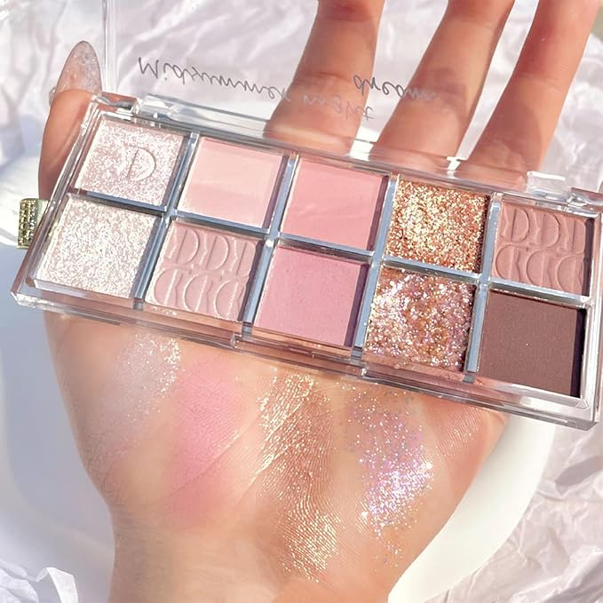 Erinde 10 Color Eyeshadow Palette Makeup - Matte Shimmer Glitter Eye Shadow, Ultra-Blendable, High Pigmented, Naturing-Looking, Neutral Nude Eyeshadow Palette with Professional Brush, Summer Dreamland