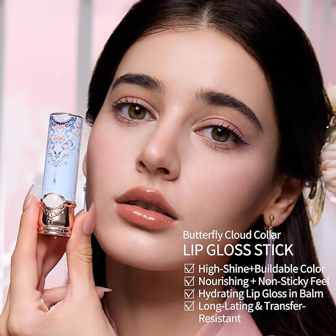 Flower Knows Little Angel Cream Blush and Butterfly Cloud Collar Glossy Lipstick Set,Buildable & Blendable Dewy Makeup,Soft Long-Lasting Cute Make Up(Blush 04 Rose Ashes + Lipstick C02 Agarwood)