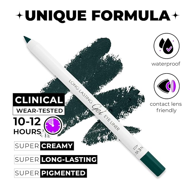 Lamel No Smudge Gel Eyeliner - Emerald Green - Waterproof Eyeliner Pencil - 10-Hour Wear, Sharpenable, Contact Lens Friendly, Vegan - Creamy & Sweat Proof Pencil - Highly Pigmented - 403 Shade