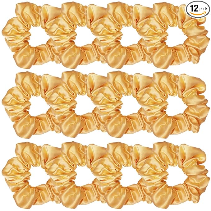 Sufermoe 12 Pcs Satin Silk Hair Scrunchies, Yellow 4.5 Inch Soft Hair Ties for Women and Girls, Versatile Hair Accessories for Ponytails, Bows, Braids, and Bracelets