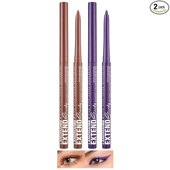 LANGMANNI 2Pcs Metal Colorful Eyeliner Pencil Set - Matte & Shimmer Eye Makeup,Smooth Use Long-Lasting & Waterproof Eyeliner Set(#05+06)
