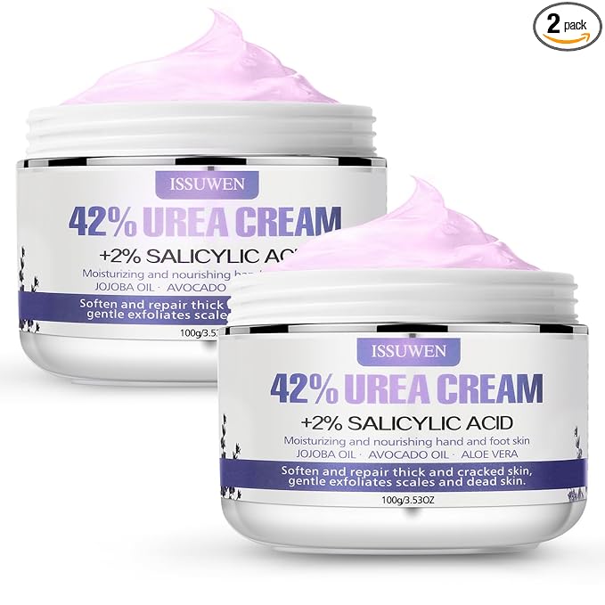 2 Packs Urea Cream 42% Plus Salicylic Acid 2%, 7.06Oz Lavender Foot Cream for Dry Cracked Heels Treatment Knees Elbows Hands Repair Treatment, Callus Remover for Feet, Foot Lotion for Dry Cracked Feet