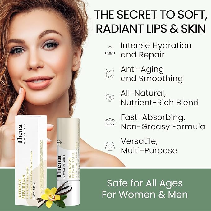 Organic Lip Balm for Cracked Lips, Lip Moisturizer for Very Dry Lips, Barrier Repair Treatment for Dry Cracked Skin with Shea Butter & Vanilla, Hydrating Therapy, 6 Pack, Women & Men