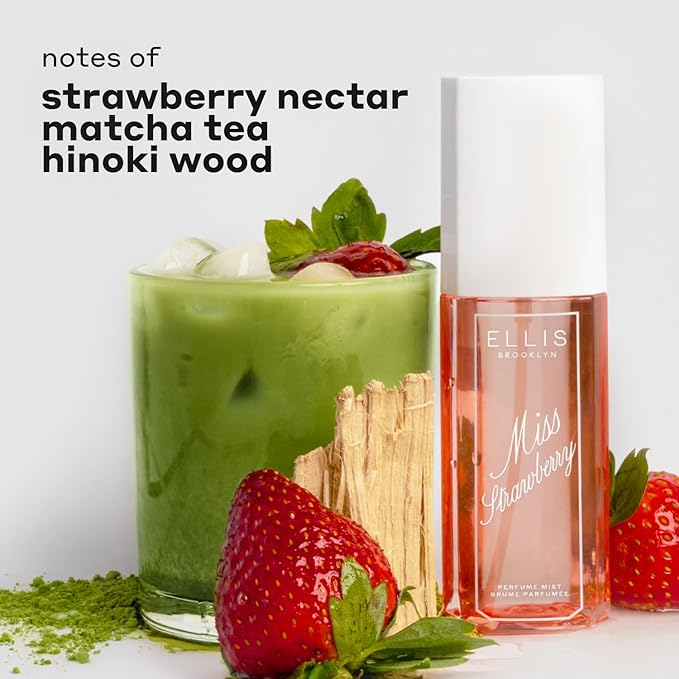 Ellis Brooklyn MISS STRAWBERRY Perfume Mist, Fruity Floral Fragrance with Wild Strawberry Nectar, Fresh Matcha & Soft Hinoki Woods, Vegan Perfume, Made In The USA, 90ml/3 fl oz