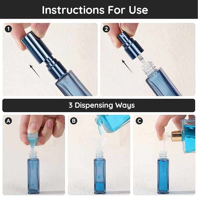 Segbeauty 0.34oz Small Perfume Bottle Refillable, 5 Packs Portable Glass Perfume Atomizer Sprayer, 10ml Mini Cologne Bottles Empty, Travel Size Cologne Spray Bottle with Dispenser Transfer Tools
