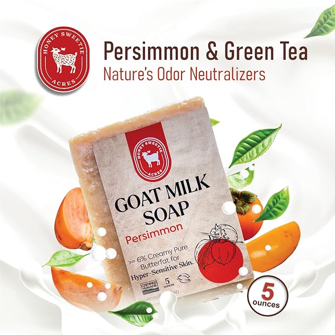 Honey Sweetie Acres Goat Milk Soap - Handmade 5 oz Bar, Made with Natural Ingredients, Moisturizing & Gentle, Made in the USA (Persimmon)