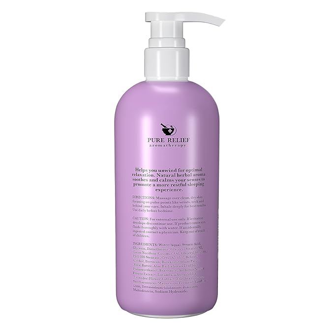 Pure Relief Lavender Sleep Body Lotion Shea Butter + Coconut Oil Body Cream Skin Care Moisturizer To Promote Better Rest W/Natural Soothing Herbal Extracts, Aromatherapy Night Cream, Large 16 Oz