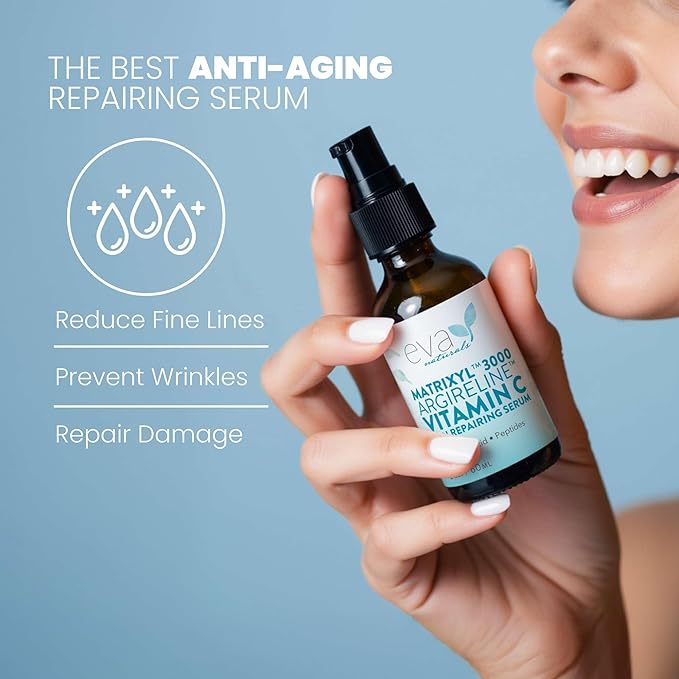 Eva Naturals Matrixyl 3000 & Argireline Peptide Serum for Face – Anti-Aging Collagen Booster with Vitamin C & Hyaluronic Acid – Reduces Appearance of Fine Lines, Smooths, Hydrates & Firms - 2 Fl Oz