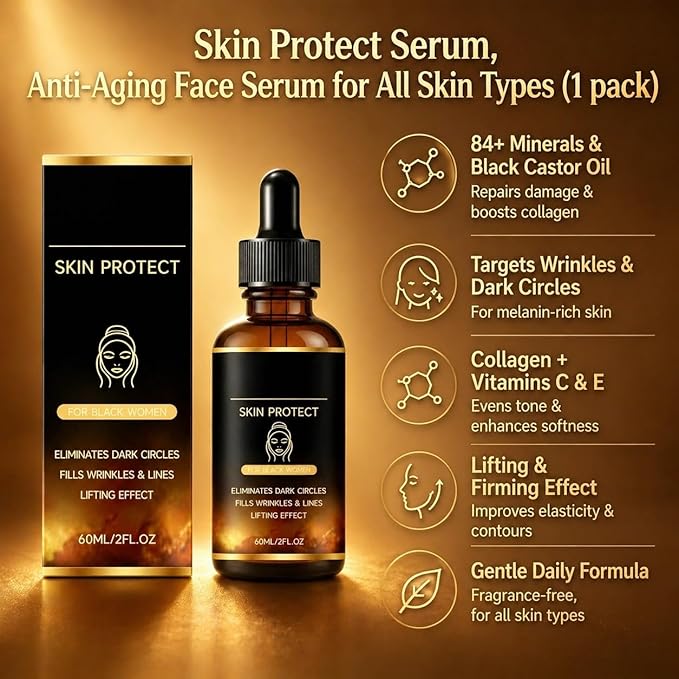 Skin Protect Serum, Anti-Aging Face Serum Hydrates & Firms Melanin-Rich Skin,Targets Stubborn Wrinkles,Fine Lines & Uneven Texture,Lightweight Daily Formula for Black Women & All Skin Types.(1 pack)