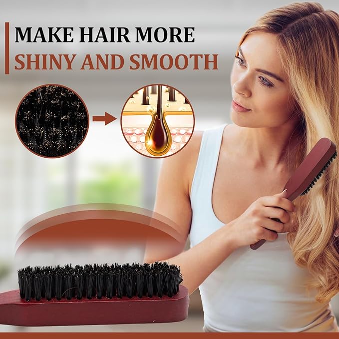 2 Pcs Boar Bristle Brushes for Men and Women - Smoothing and Teasing for Sleek Hair, Slick Back Hairstyles, and Enhanced Beard Shine