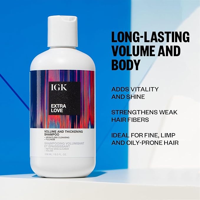 IGK EXTRA LOVE Volume & Thickening Shampoo | Volumizing Shampoo for Fine, Thin Hair | Hydrates + Supports Scalp Care | Vegan + Cruelty Free | 33.8 oz