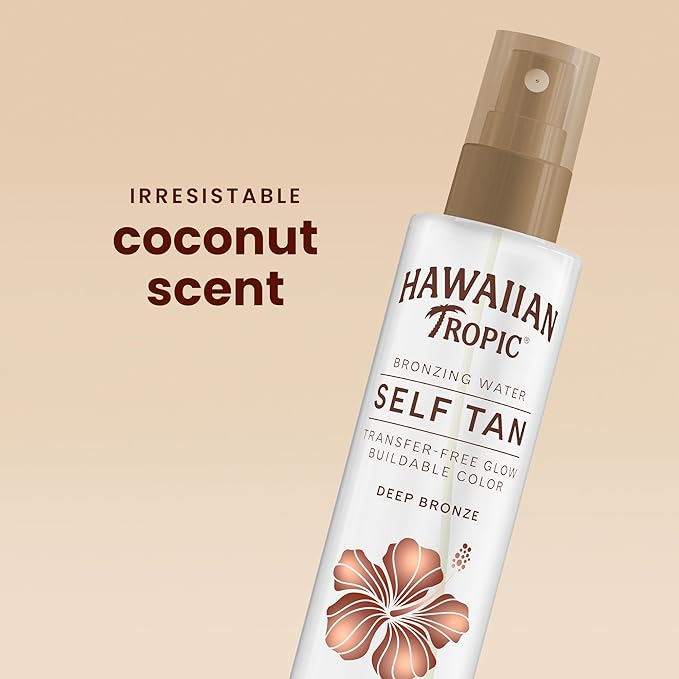 Hawaiian Tropic Aloha Glow Self Tanning Water, 6.4oz, Self Tanner Spray Tan, Fake Tan, Self Tan Water, Sunless Tanner, Self Tanning Spray Body Bronzer, Deep Bronze Tan Self Tanning Mist, 6.4oz