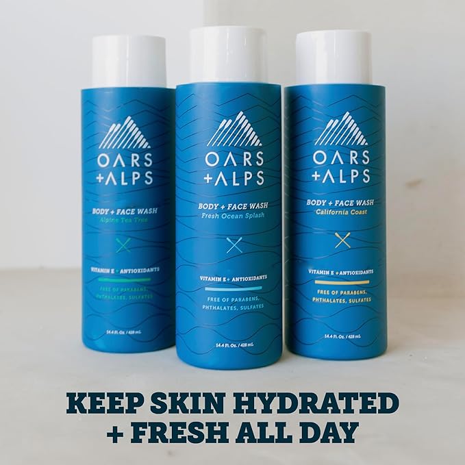 Oars + Alps Body Wash for Men, Mens Body Wash & Face Cleanser with Vitamin E & Antioxidants, Moisturizing, Paraben & Sulfate Free Cleanser, Variety Set, 3pk
