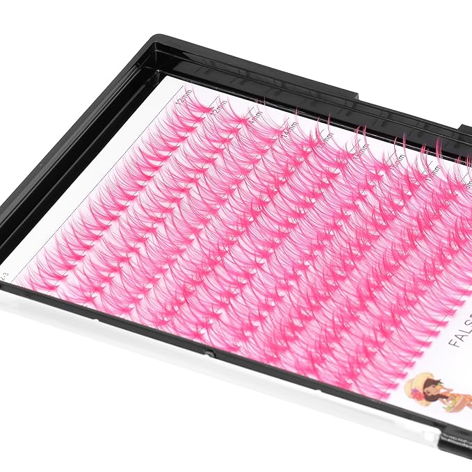 →VAYATOR False Eyelashes 3Styles D Curl 10-18mm 200Pcs To Choose Lashes Extensions Cluster Individual Lash Extensions Reusable False Eyelashes Easy Grafting （Pink-D Curl-12-18mm mixed）