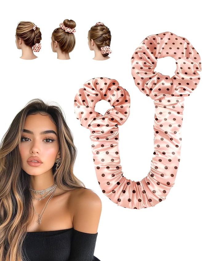 BONNET QUEEN Satin Heatless Hair Curler, Overnight Curls for Long Hair, Ultra Soft Daily Use of Hair Accessories & 2 Scrunchies, Damage-Free Styling, Soft Hair Curlers for Overnight, Pink
