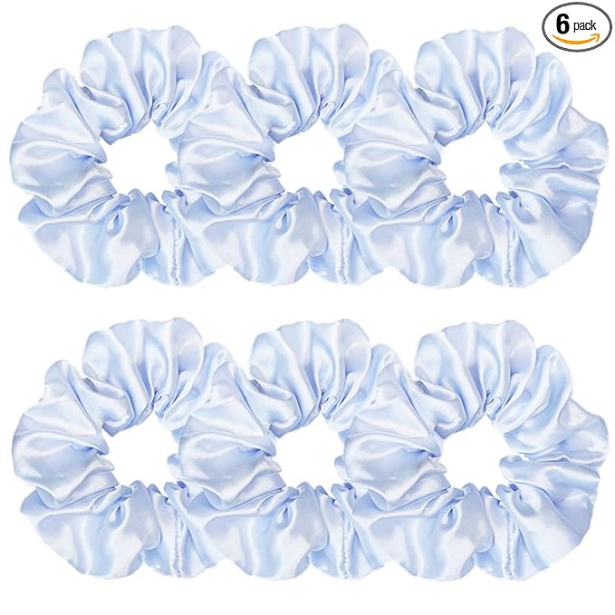 Sufermoe 6 Pcs 4.5 Inch Satin Silk Hair Scrunchies, Light Blue Elastic Hair Ties for Women and Girls, Hair Accessories for Different Hairstyles and Occasions