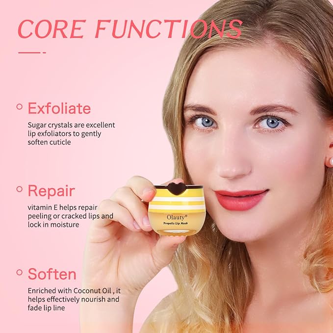 3 PCS Bee Lip Mask Lip Balm Honey Pot, Strawberry & Honey Lip Sleeping Mask Hydrating Prevention Dry and Cracked Lip Scrubs Exfoliator,Lip Mask Overnight Reduces Lip Lines