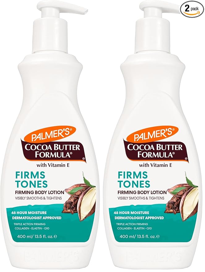 Palmer's Cocoa Butter Formula Skin Firming Body Lotion, Toning & Tightening Cream with Q10, Collagen & Elastin, Pump Bottle, 13.5 Oz. (Pack of 2)