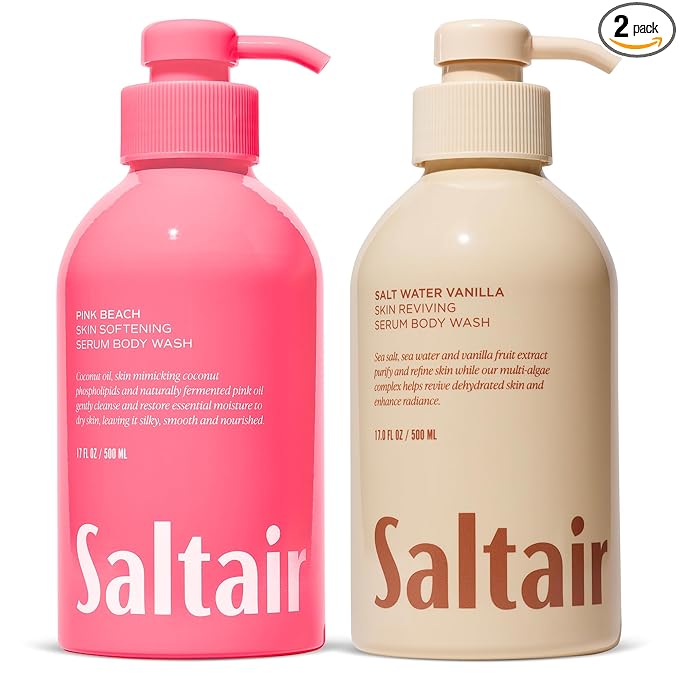 Saltair Body Wash Variety Pack – Vanilla Coconut: Salt Water Vanilla & Pink Beach – Moisturizing Body Wash – Scented Shower Gel for Women and Men – 2x 17oz – Paraben & Cruelty-Free