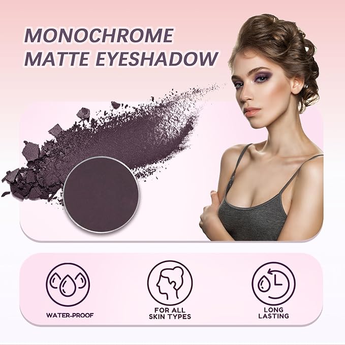Refillable Eyeshadow Palette - Matte/Glitter/Duo-Chrome Pressed Powder & Cream Formula, Neutral/Shimmer/Smokey Multichrome, Travel-Friendly Iron Pan Refills (Matte, D84)