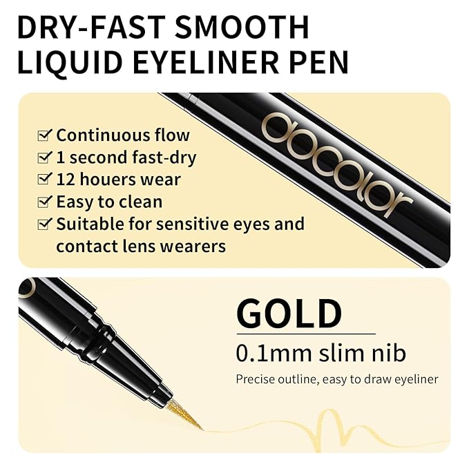docolor Gold Liquid Eyeliner Waterproof – Long-Lasting Shimmer Gold Eye Liner Pen with Precision Brush Tip, Smudge-Proof & Fade-Resistant Eye Makeup Tool