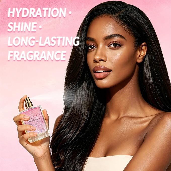 NP NATURES PHILOSOPHY Hair Perfume, Leave-in Hair Serum & Shine Spray for Women, Anti-Frizz Hair Care, Lightweight Leave-in Conditioner & Glossier Hair Perfume oils - 1.7 Fl oz（Roseaura）