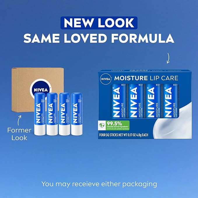 NIVEA Moisture Lip Care, Hydrating Lip Balm with Shea Butter, Mothers Day Gifts, 0.17 Oz Stick, Pack of 4