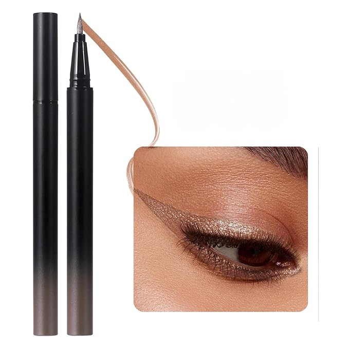 SAUBZEAN Metallic Liquid Eyeliner, Waterproof & Smudge-Proof Shimmer Eye Liner with Precision Brush, Long-Lasting Bold Color, Quick-Dry & Easy Removal, for Winged Makeup, Brown
