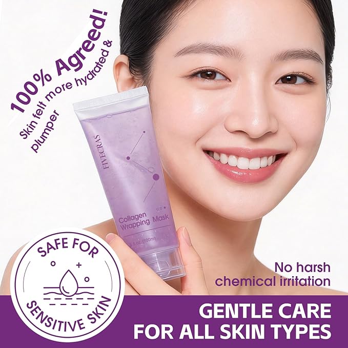 Collagen Night Wrapping Mask - Overnight Peel Off Face Mask for Firming and Pore Tightening, Facials Professional, Hydrating Brightening, Korean Skin Care, 3.5 fl.oz