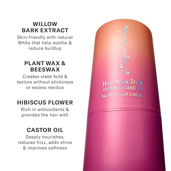 Rizos Curls Hair Wax Stick – Tames Flyaways & Smooths Edges with Castor Oil for Sleek Style – Adds Shine & Frizz Control for Every Hair Type Straight, Wavy, Curly, Coily 1a–4c – Sulfate & Paraben Free