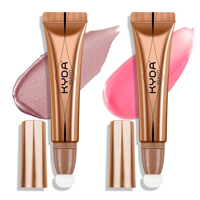 KYDA 2 Colors Liquid Pink Blush Wand Set, Matte Shimmer Blush Duo, Buildable Smooth Coverage for Natural Glow Cheeks Color, Lightweight Blendable Formula, Mauve+Matte Pink