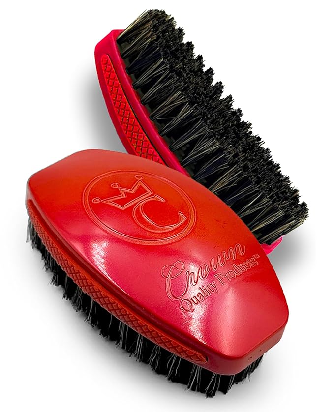Crown Quality Products 360 Sport Wave Caesar 2.0 Boar Bristle Hairbrush, Medium, Triple Candy Apple Red - Non-Slip Grip, Waterproof Design - The Ultimate 360 Wave Brush