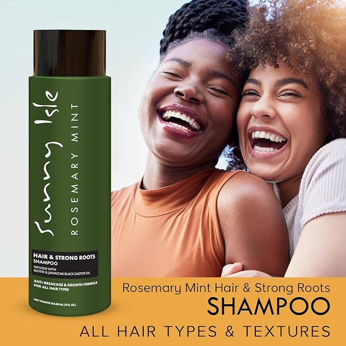 Sunny Isle Rosemary Mint Hair & Strong Roots Shampoo - Anti-Breakage, Growth, Biotin, Castor Oil - 12oz