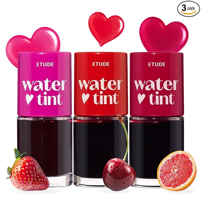 ETUDE Dear Darling Water Tint 3 SET (Strawberry Ade, Cherry Ade, Red Grapefruit Ade, 9g*3) | Vivid Color Lip Stain with Moisturizing Weightless & Non-sticky Finish | Korean Makeup, Perfect for Gift